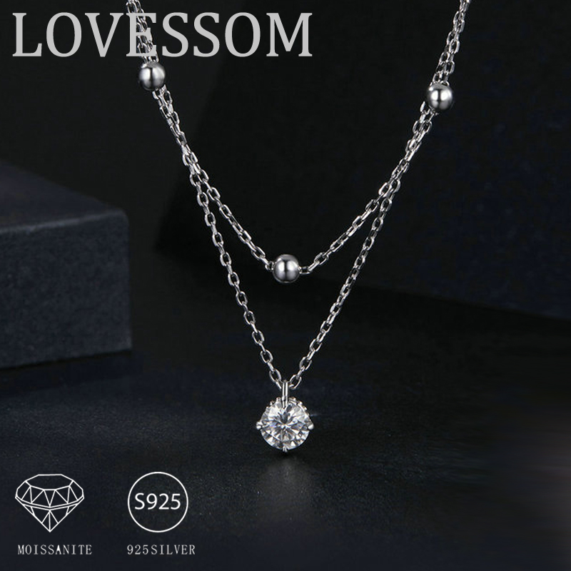 Layered Necklace Set - A 925 sterling silver 0.5-carat moissanite