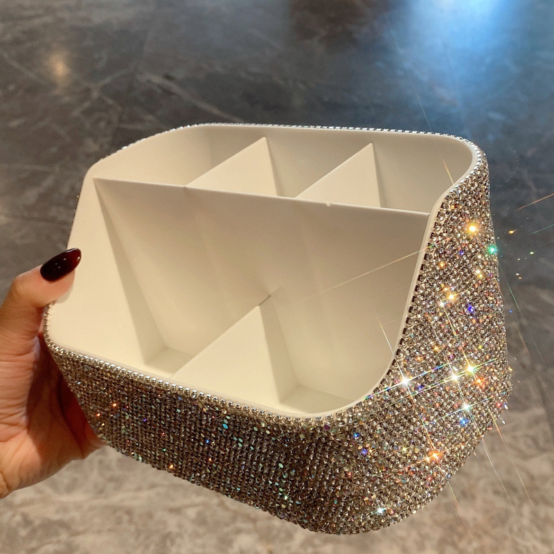 Women Accessories Organizer - Diamond-encrusted multi-compartment storage box, high appearance