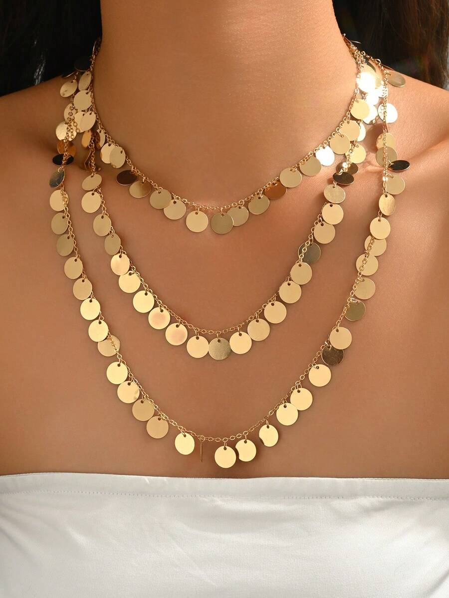 Layered Necklace Set - 4pcs Bohemian Layered Coin Pendant Necklace