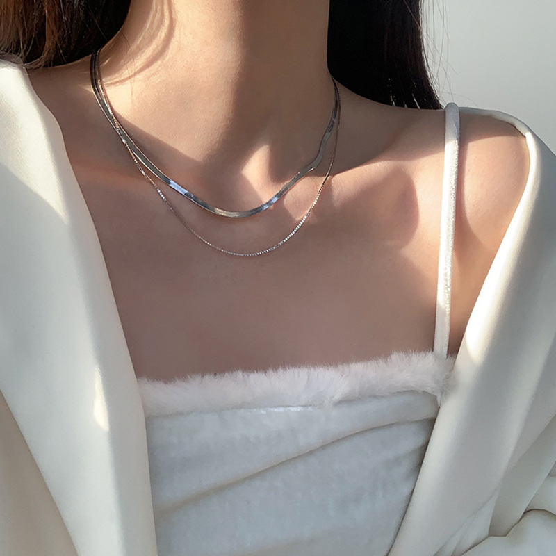 Layered Necklace Set - New 925 Sterling Silver Necklace Double