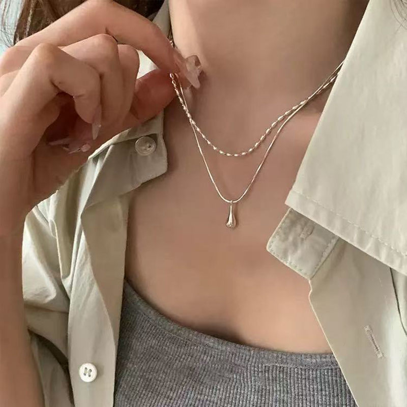 Real 925 Sterling Silver Doubl - Layered Necklace Set บทวิจารณ์และราคา