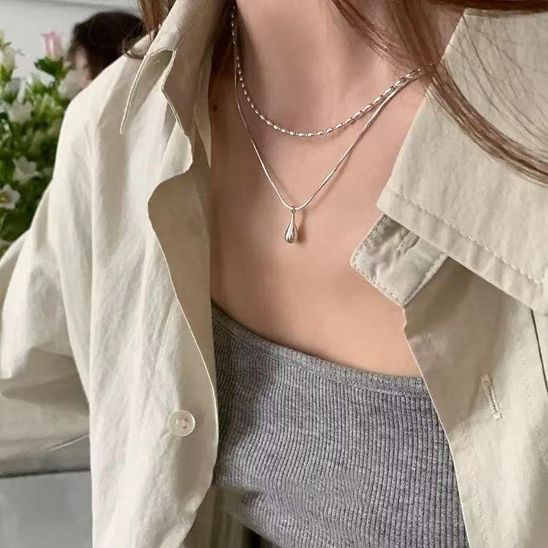 Real 925 Sterling Silver Doubl - Layered Necklace Set บทวิจารณ์และราคา