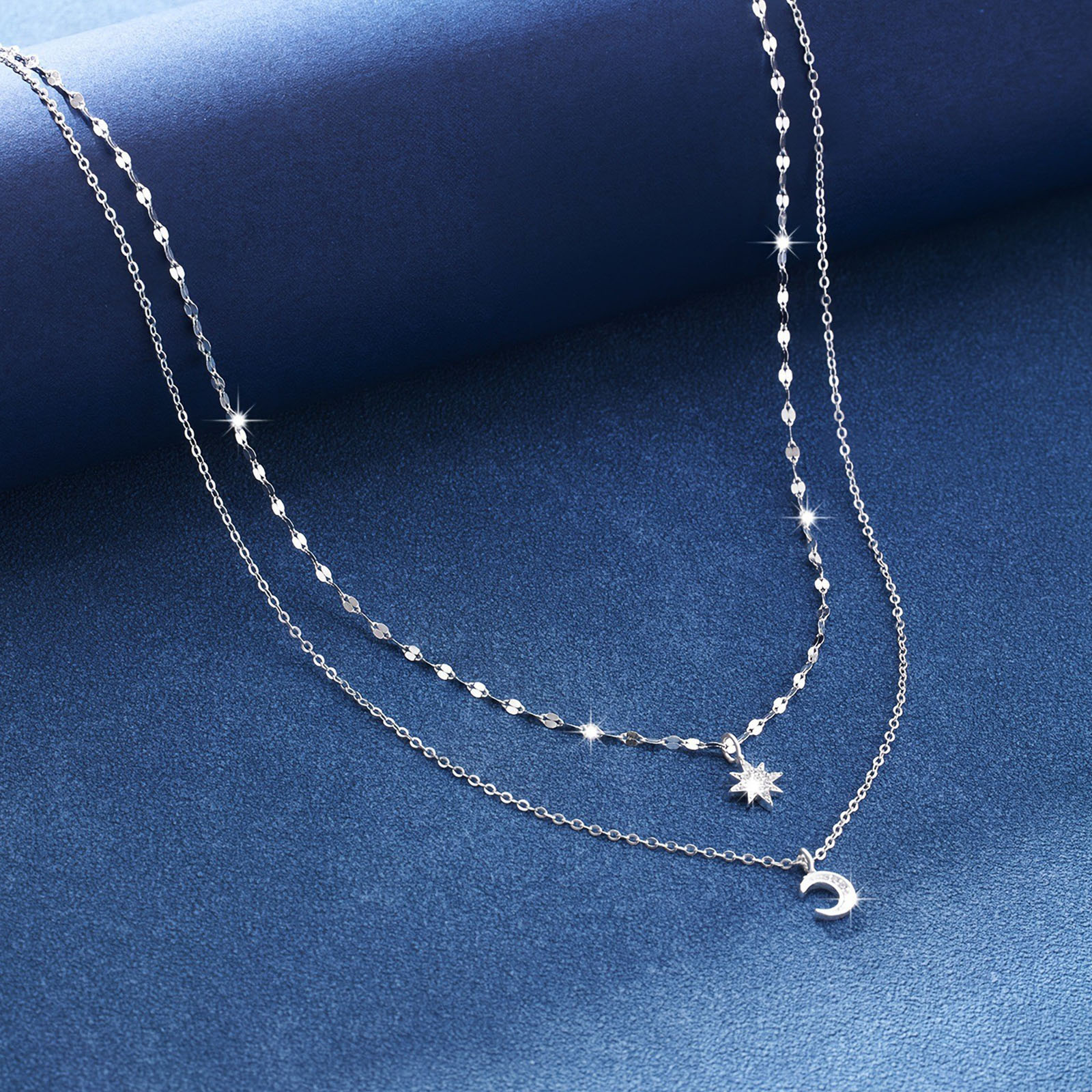 925 sterling silver moon Doubl - Layered Necklace Set บทวิจารณ์และราคา