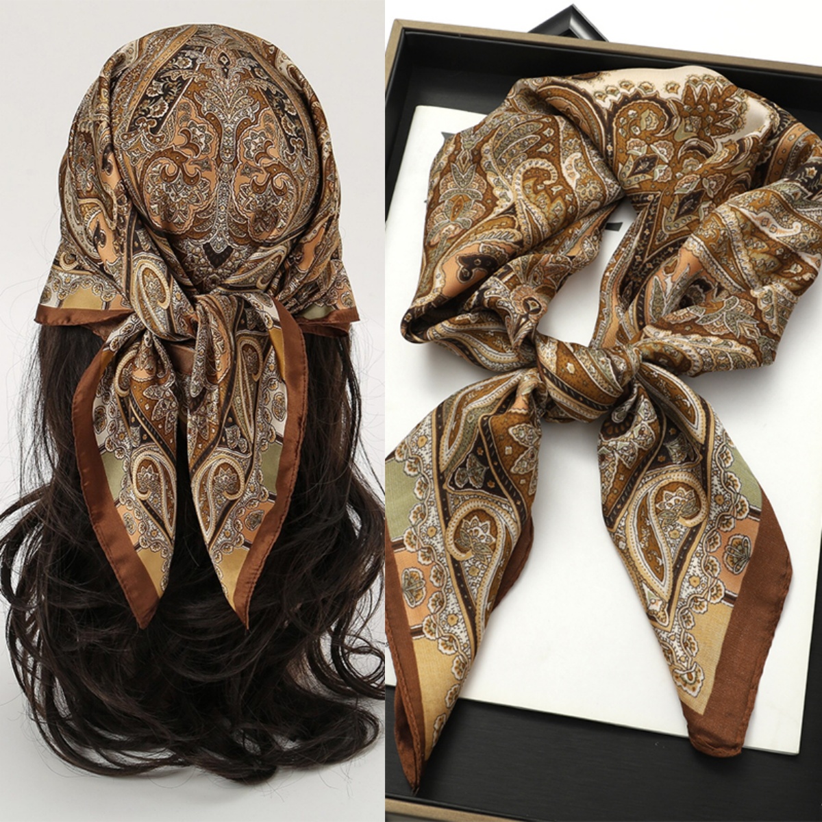 Bohemian Style Print Luxury Br - Silk Scarf Square บทวิจารณ์และราคา