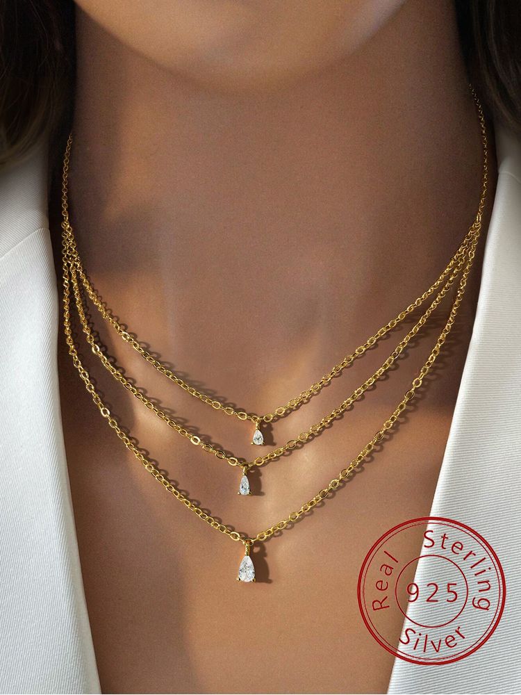 925 Sterling Silver Three Laye - Layered Necklace Set บทวิจารณ์และราคา