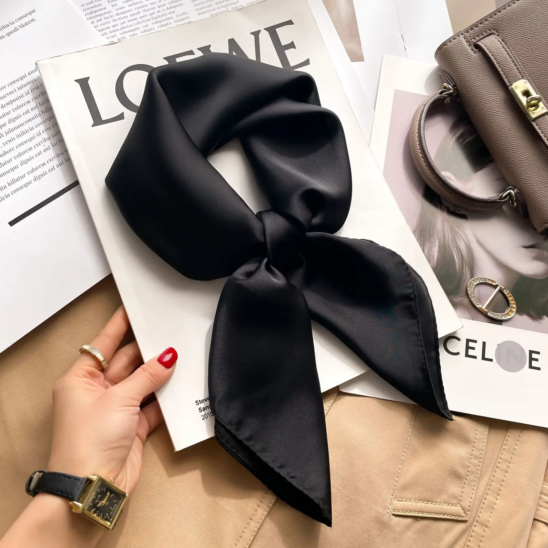 70cm Solid Colors Neckerchief  - Silk Scarf Square บทวิจารณ์และราคา