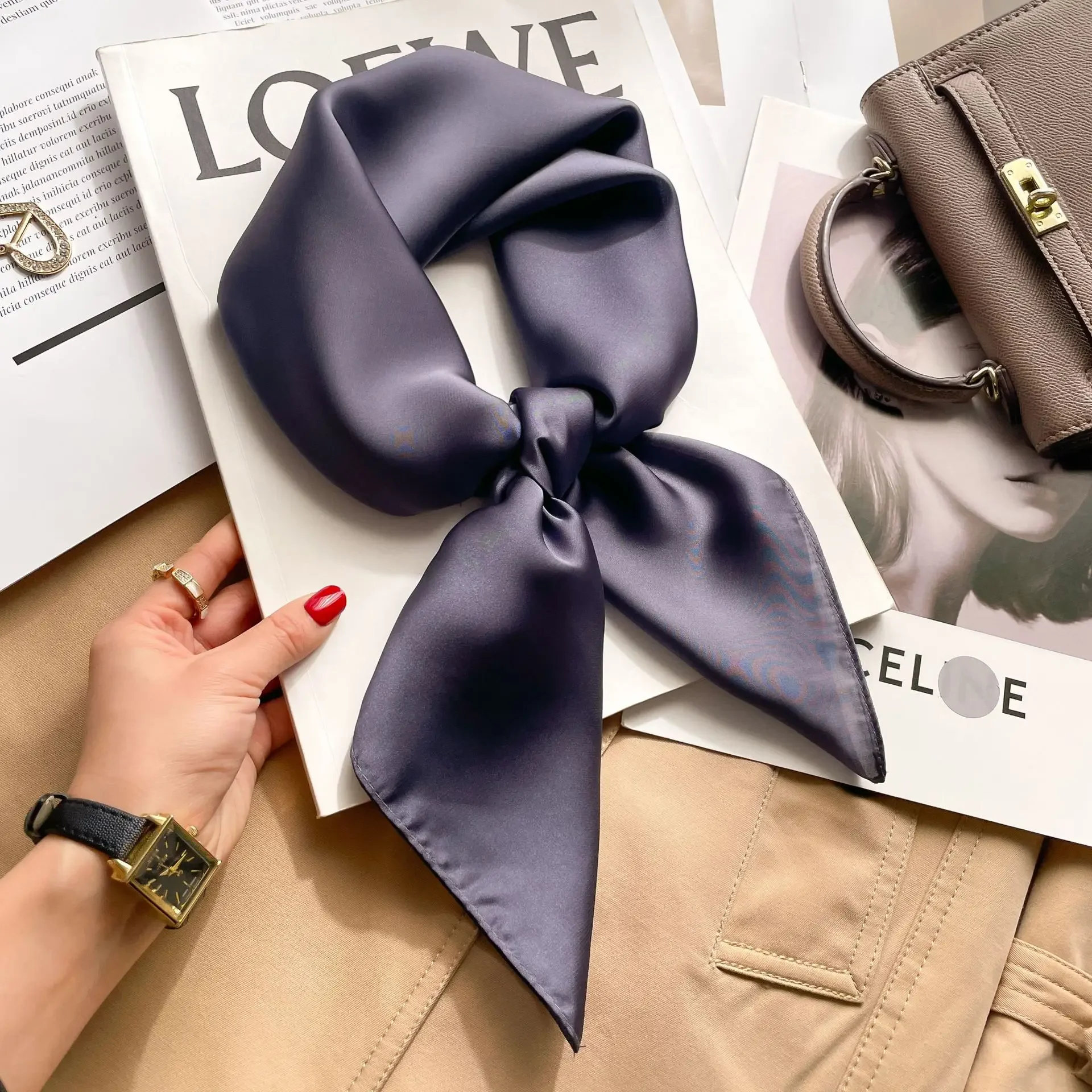 70cm Solid Colors Neckerchief  - Silk Scarf Square บทวิจารณ์และราคา