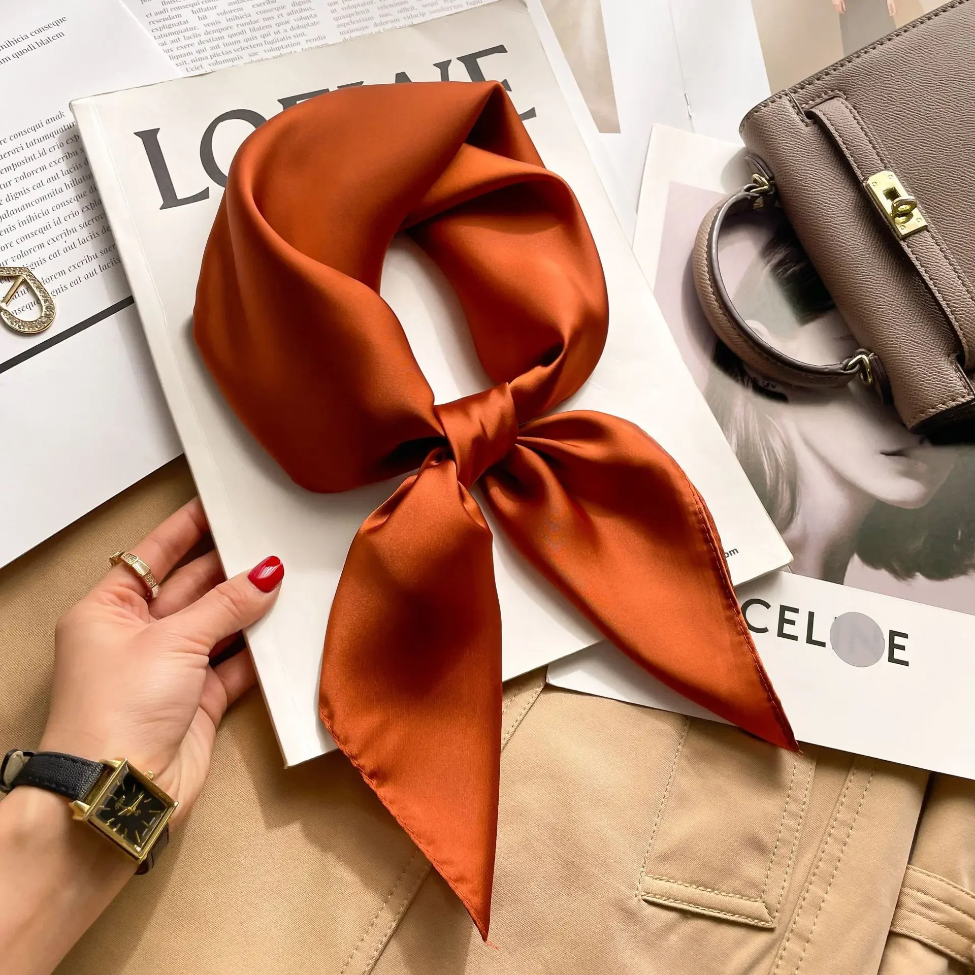 70cm Solid Colors Neckerchief  - Silk Scarf Square บทวิจารณ์และราคา
