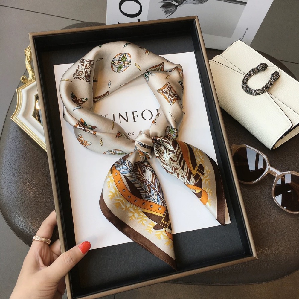 Fashion Satin Square Scarf for - Silk Scarf Square บทวิจารณ์และราคา