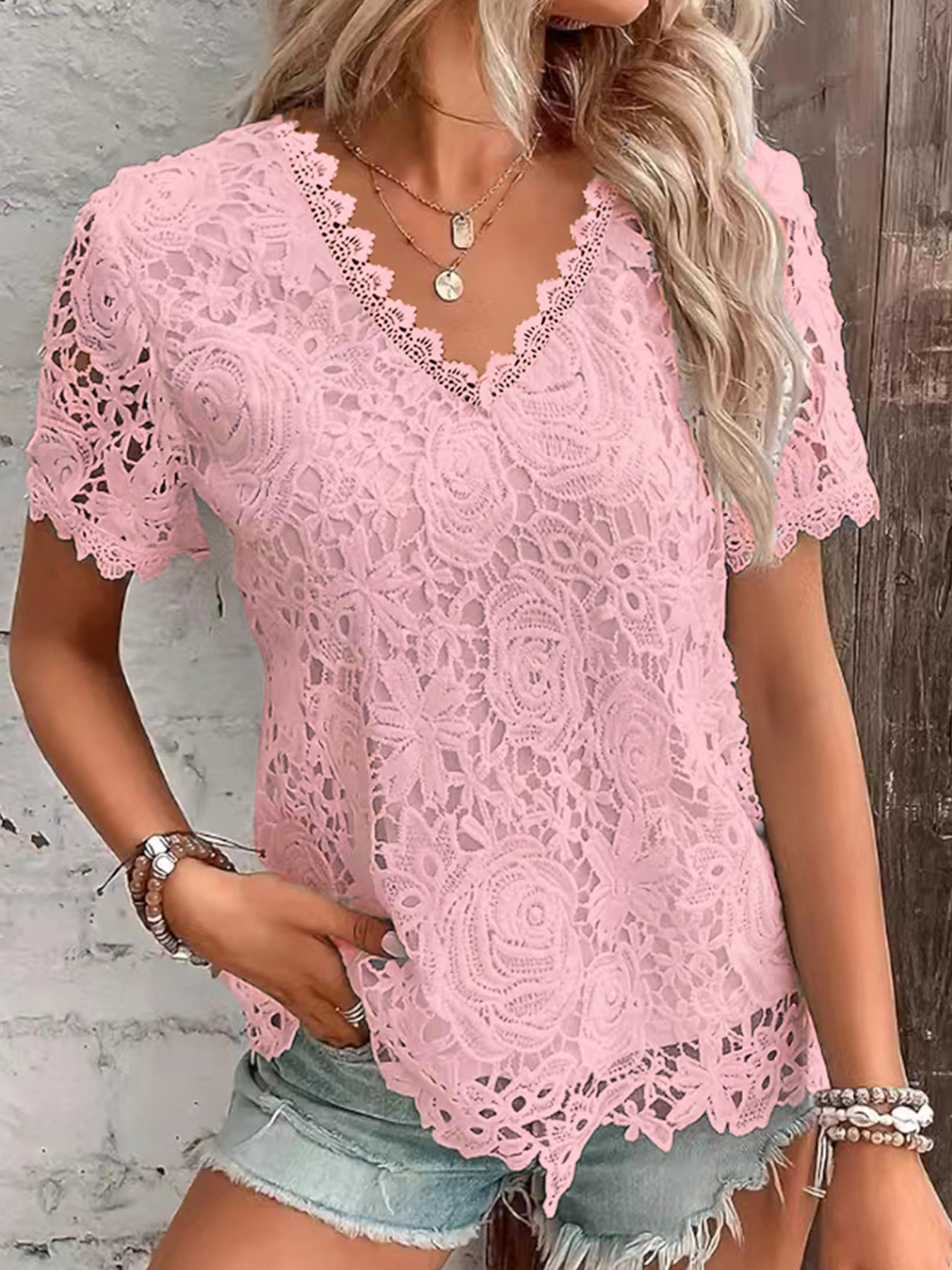 Summer Women's Shirt White Sho - Layered Necklace Set บทวิจารณ์และราคา