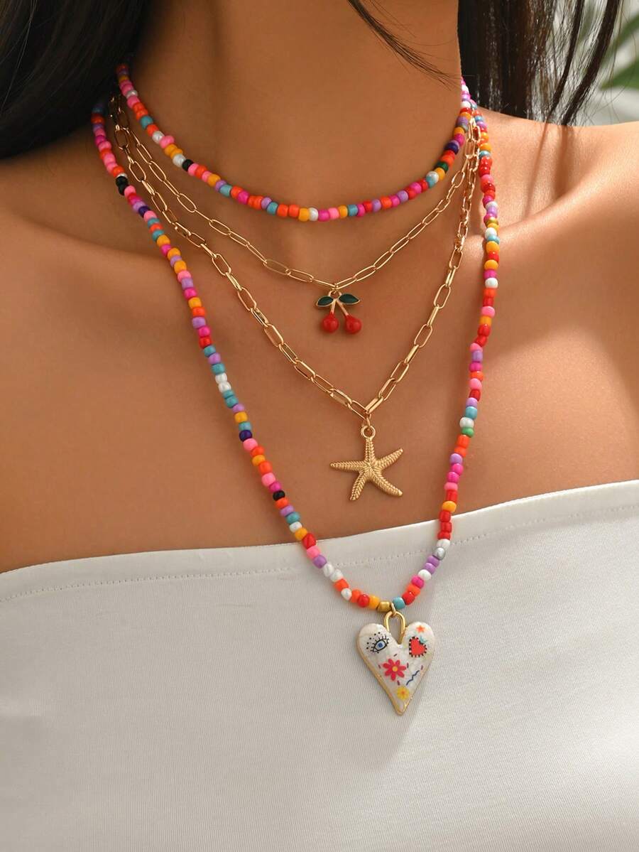 4pcs Bohemian Layered Coin Pen - Layered Necklace Set บทวิจารณ์และราคา
