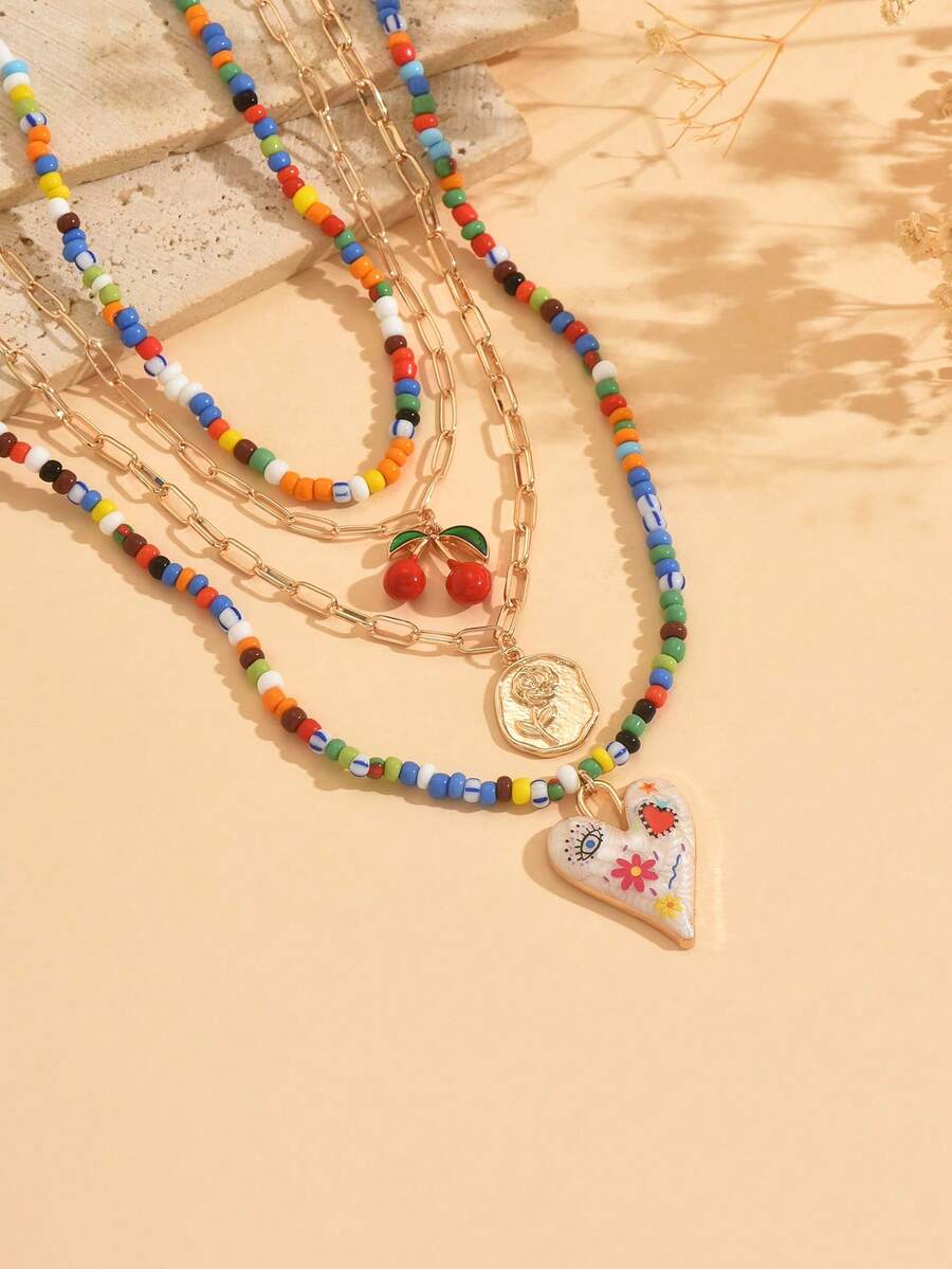 4pcs Bohemian Layered Coin Pen - Layered Necklace Set บทวิจารณ์และราคา