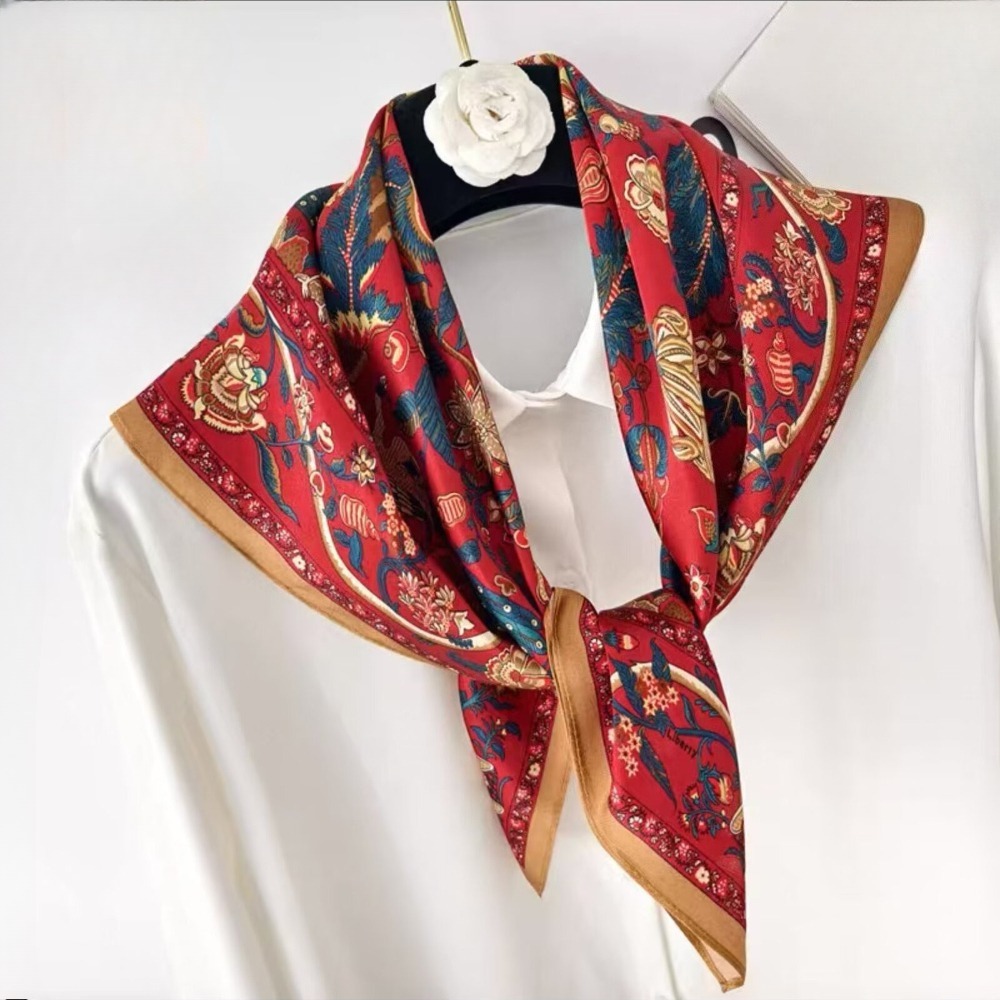 52cm High-end Green Flower Sil - Silk Scarf Square บทวิจารณ์และราคา