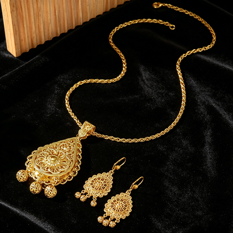 Plated Hollow Carved Set, Doub - Layered Necklace Set บทวิจารณ์และราคา