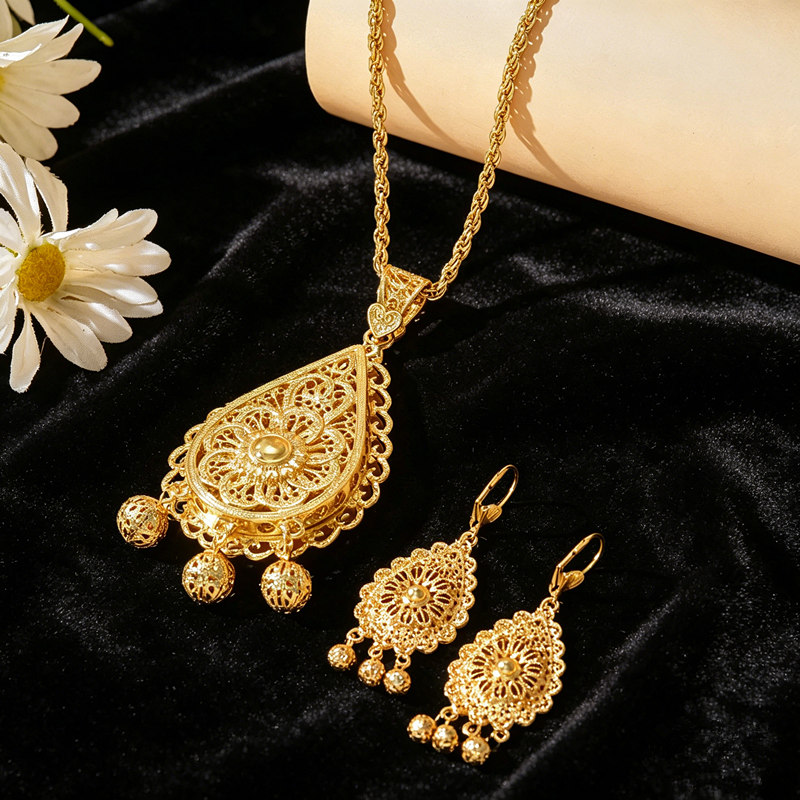 Plated Hollow Carved Set, Doub - Layered Necklace Set บทวิจารณ์และราคา