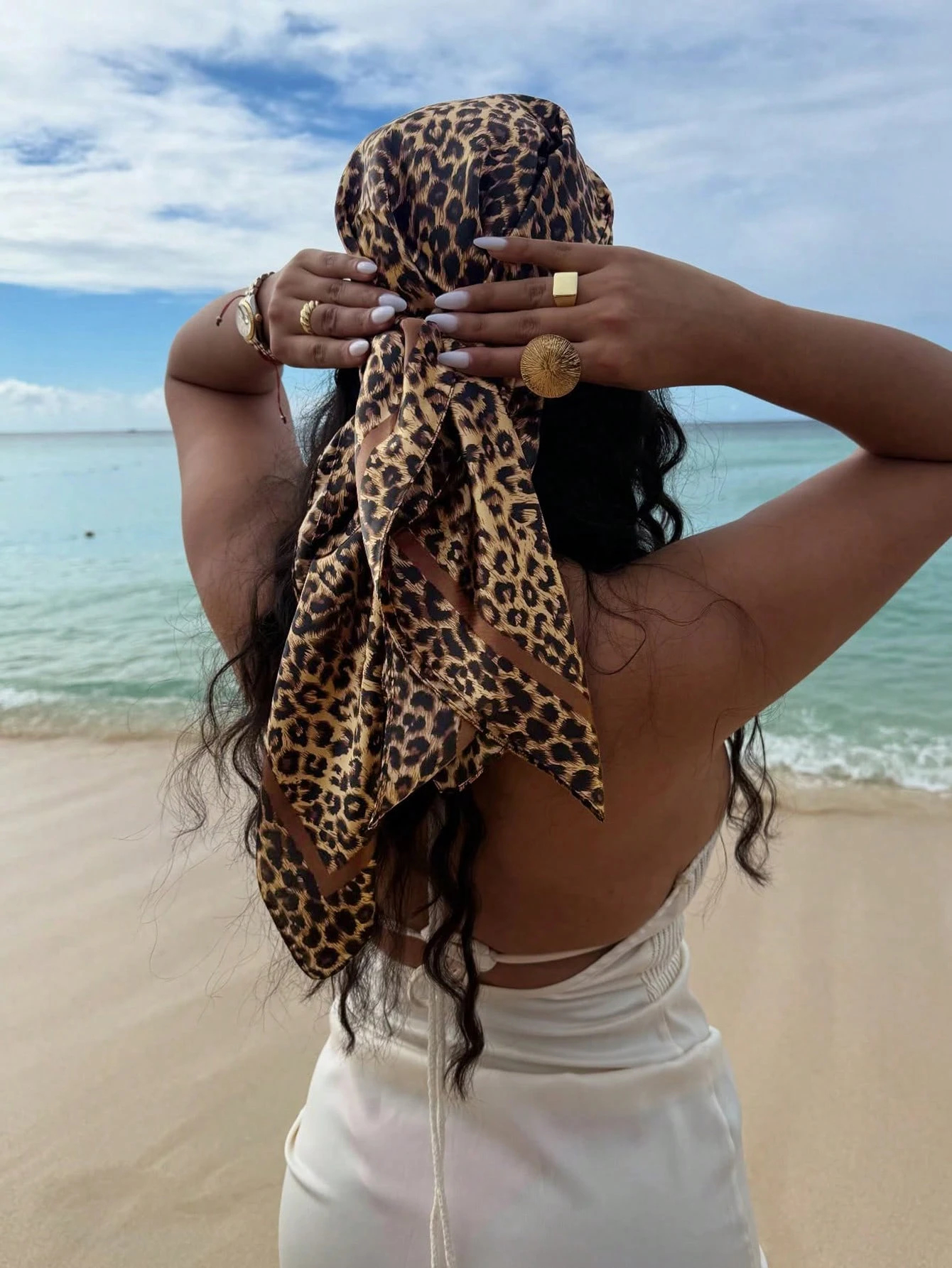 90cm Leopard Print Neckerchief - Silk Scarf Square บทวิจารณ์และราคา