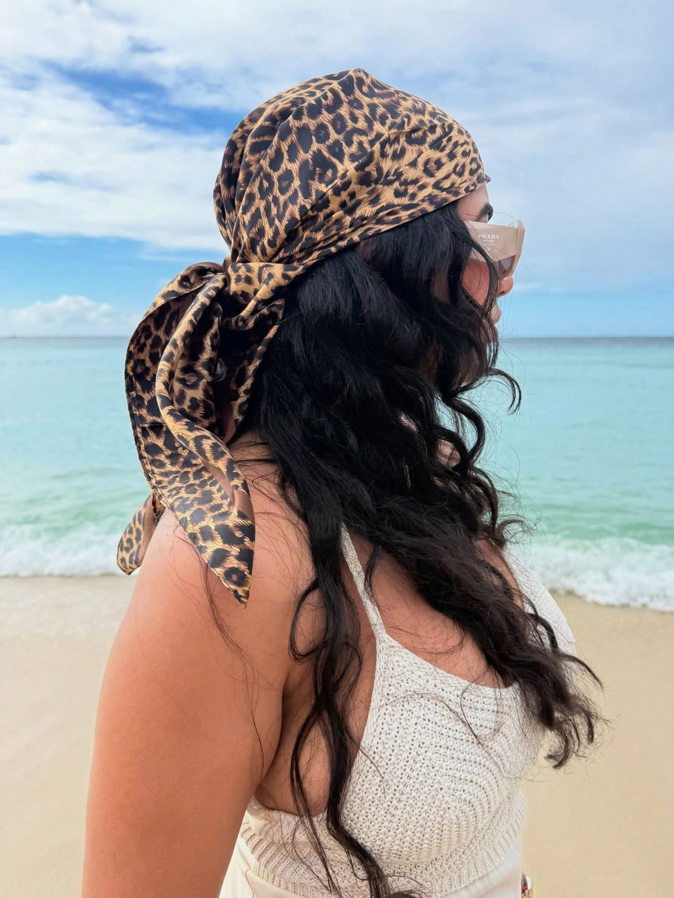 90cm Leopard Print Neckerchief - Silk Scarf Square บทวิจารณ์และราคา