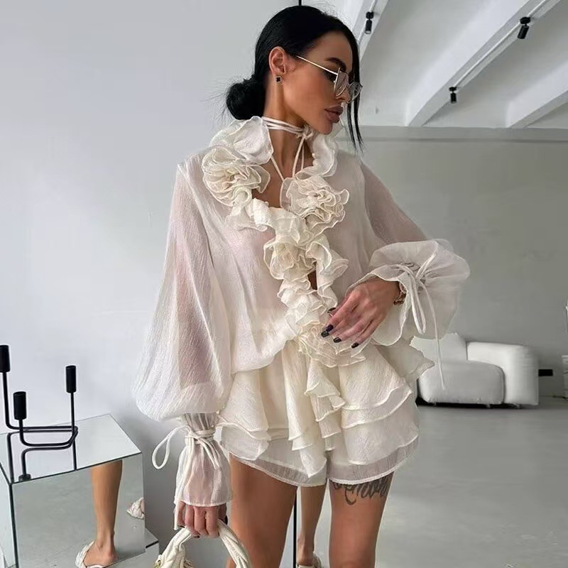 Elegant Multi-Layer Ruffles Fl - Layered Necklace Set บทวิจารณ์และราคา