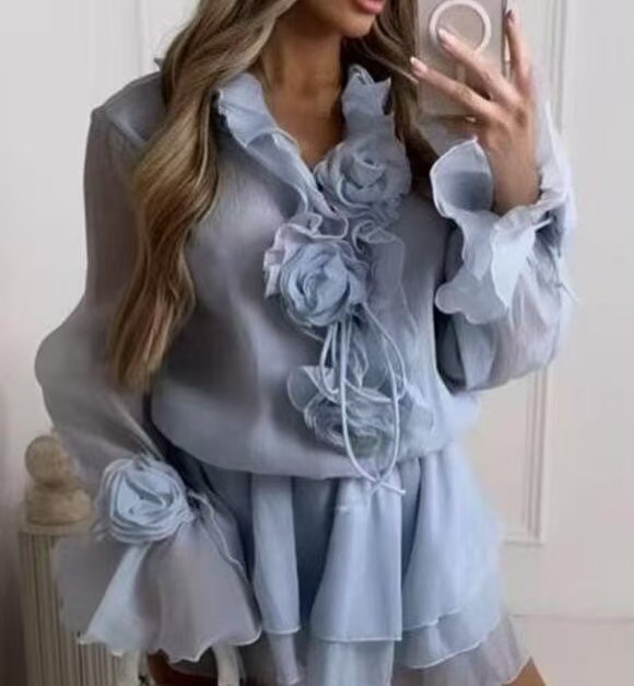 Elegant Multi-Layer Ruffles Fl - Layered Necklace Set บทวิจารณ์และราคา